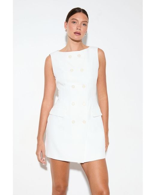 MissPap White Tailored Double Breasted Sleeveless Blazer Dress
