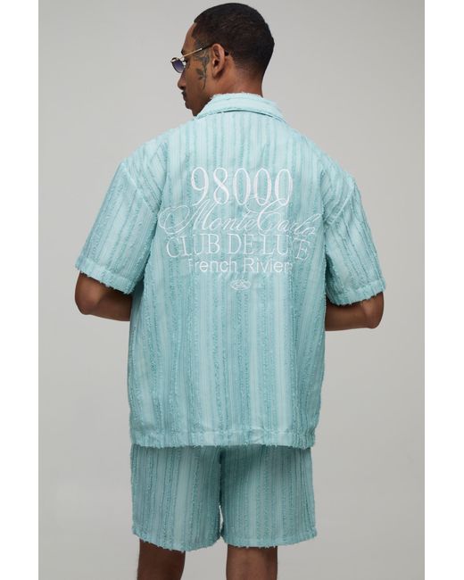 BoohooMAN Green Embroidered Pleated Monte Carlo Regular Shirt & Relaxed Short Set for men
