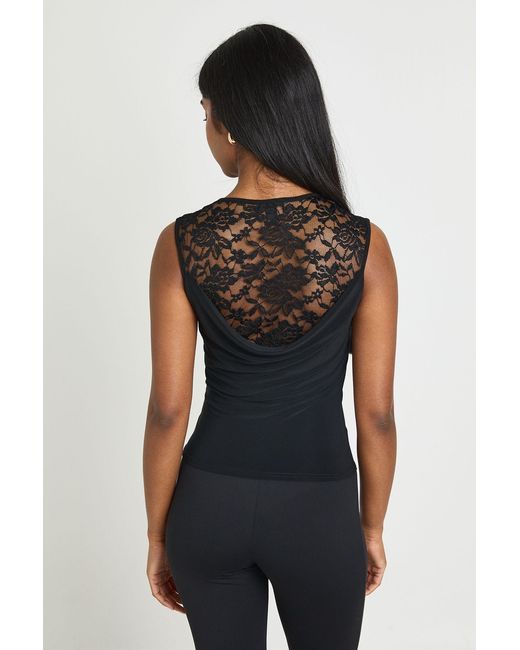 Boohoo Black Lace Slinky Drape Front Sleeveless Top