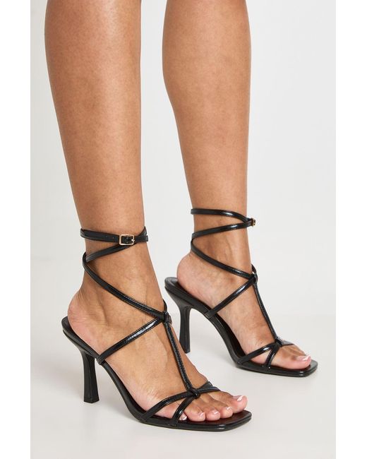 Boohoo Black Strappy T Bar Detail Stiletto Heels