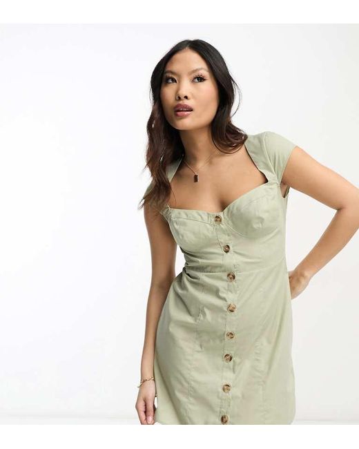 ASOS Green Design Mini Button Through Twill Dress With Cup Detail