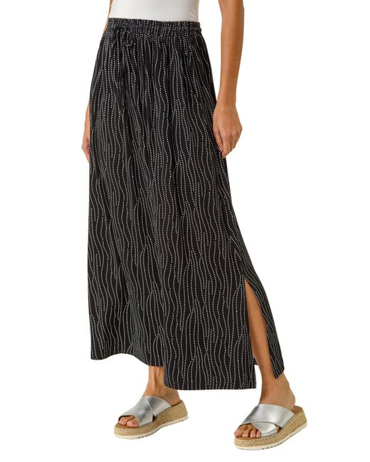 Roman Black Swirl & Spot Print A-Line Skirt