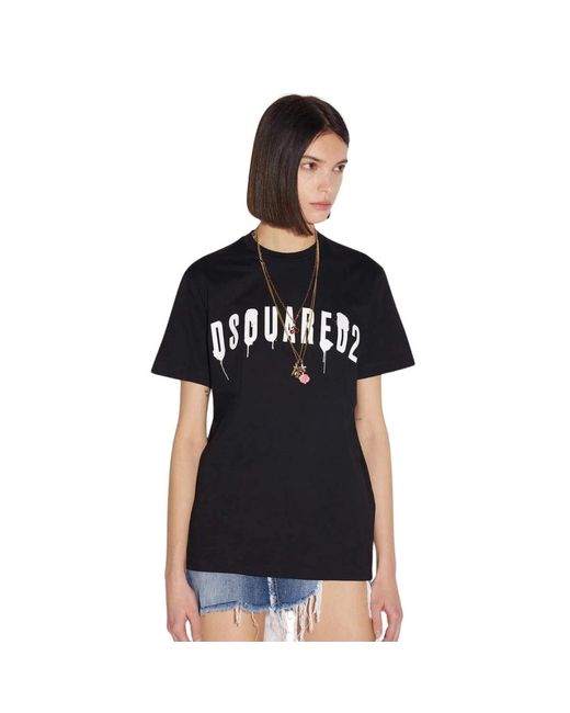 DSquared² Black Dripping Spray Logo T-Shirt Cotton