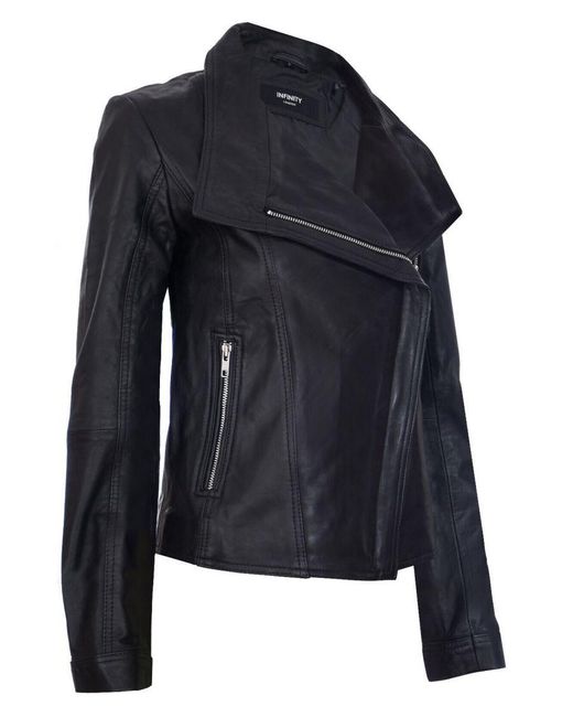Infinity Leather Black Classic Shawl Wrap Biker Jacket