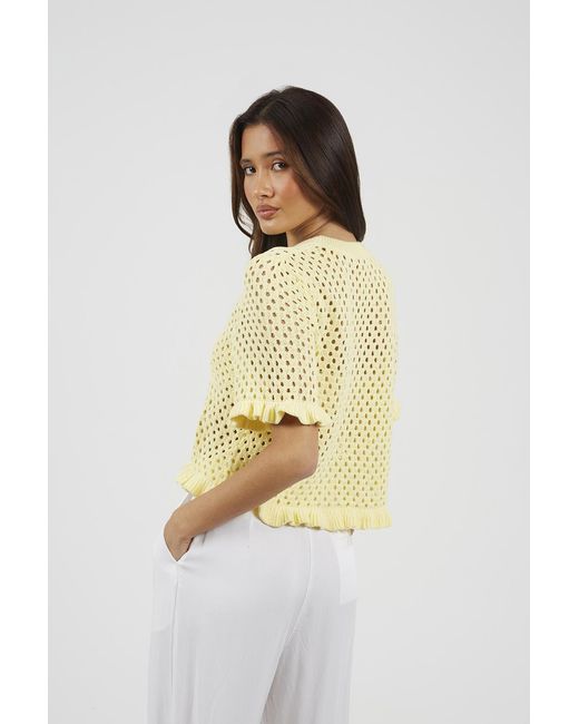 Brave Soul Metallic Open Knit T Shirt With Frill Hem