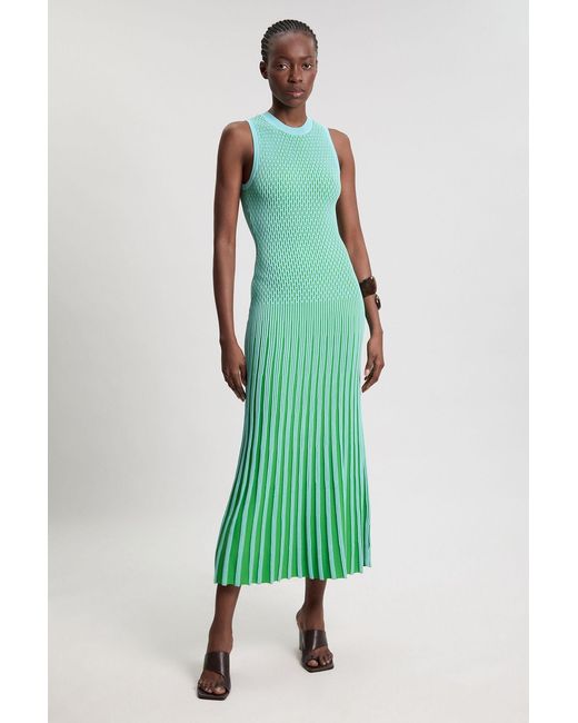 Karen Millen Green Petite Knit Stripe Stitch Detail Sleeveless Midi Dress