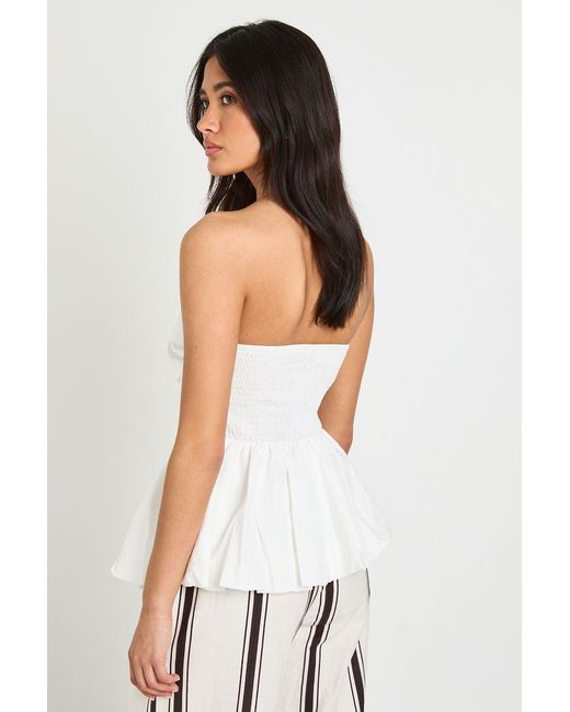 Boohoo White Bandeau Ruched Bust Peplum Bubble Hem Top