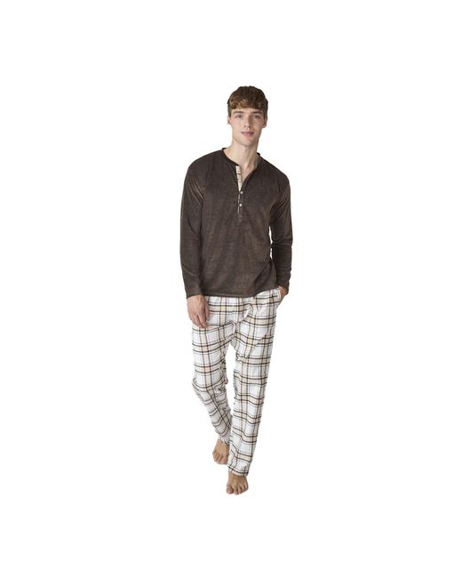 J&j Brothers Brown Jjbfp5202 Long-Sleeved Velvet Pajamas for men