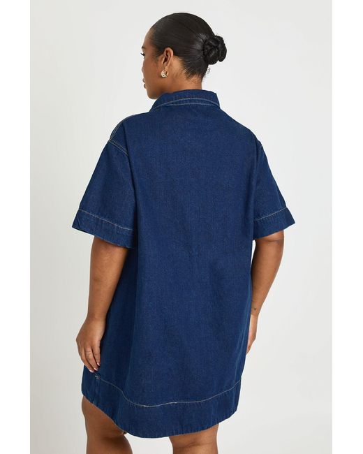 Boohoo Blue Plus Short Sleeve Denim Dress