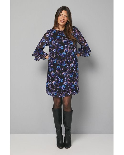 Wallis Blue Floral Flute Shift Dress