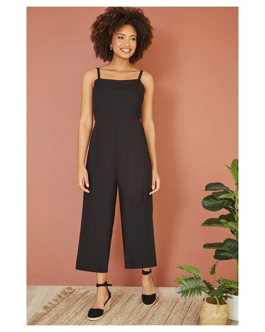 Yumi' Black Viscose Tie Back Jumpsuit With Pockets