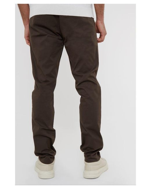 Threadbare Brown 'Castello' Cotton Slim Fit Chino Trousers With Stretch for men