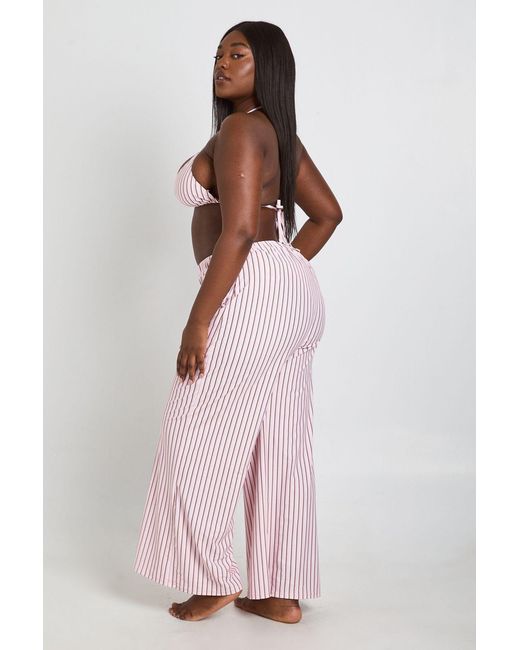 Boohoo Pink Plus Stripe Beach Trouser