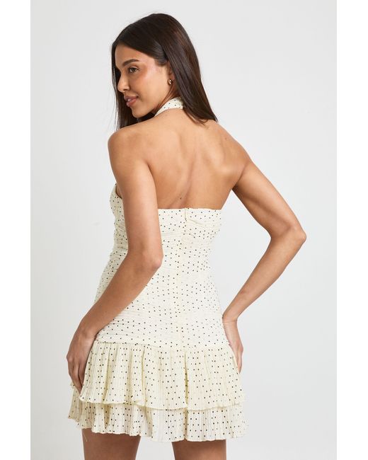 Boohoo White Polka Dot Plisse Halterneck Mini Dress