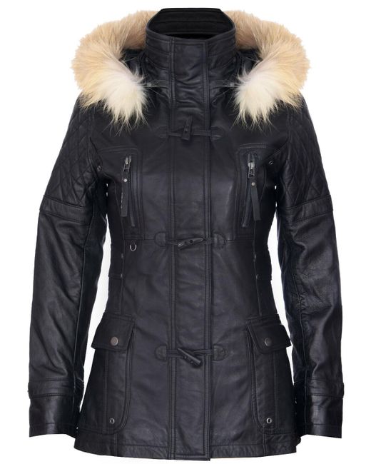 Infinity Leather Black Quilted Hooded Parka Jacket-Northampton