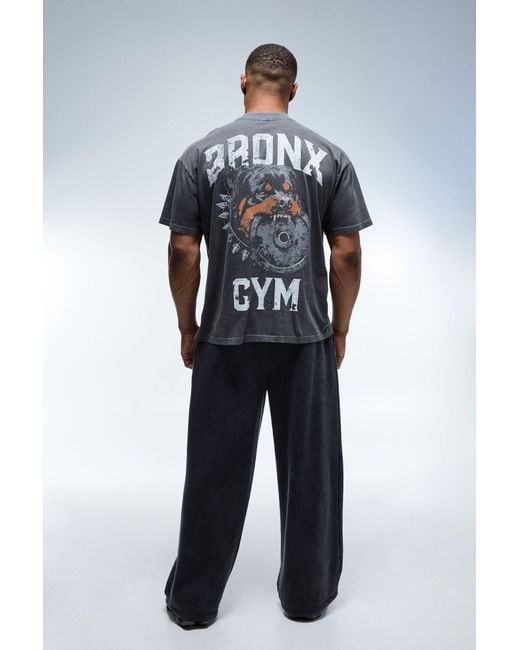 BoohooMAN Gray Active Bronx Gym Dog Washed Oversized Extended Neck T-Shirt for men