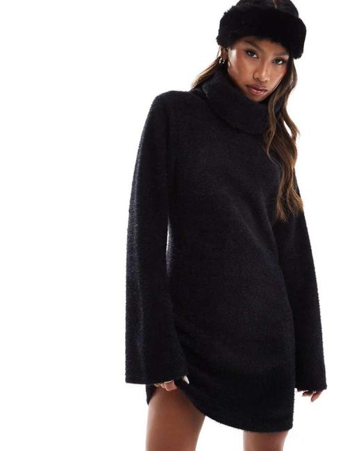 ASOS Black Supersoft Fluffy Roll Neck Mini Jumper Dress