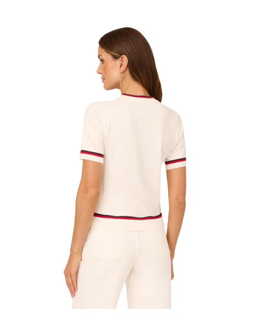 Adrianna Papell White Tie Neck Tipped Sweater