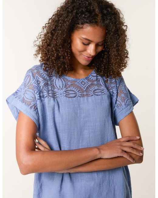 Blue Vanilla Blue Lace Pattern Cotton Top