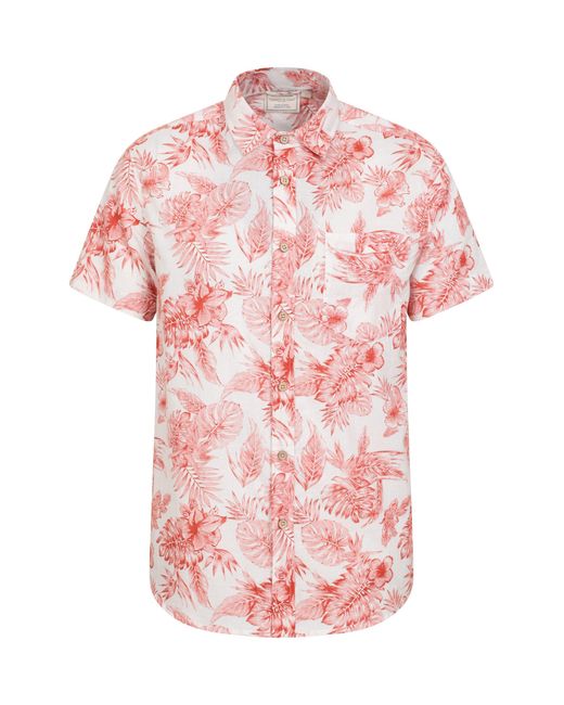 Mountain Warehouse Pink Tropical Printed Short Sleeve Shirt 100% Cotton Chest Pocket Holiday Top for men