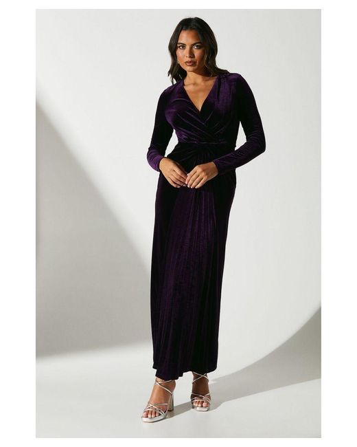 Coast Black Twist Front V Neck Long Sleeve Velvet Midi Dress