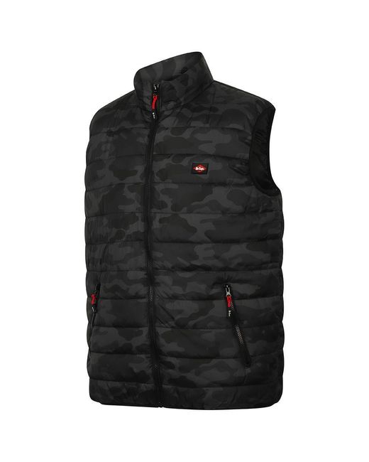 Lee Cooper Black Camo Padded Gilet for men