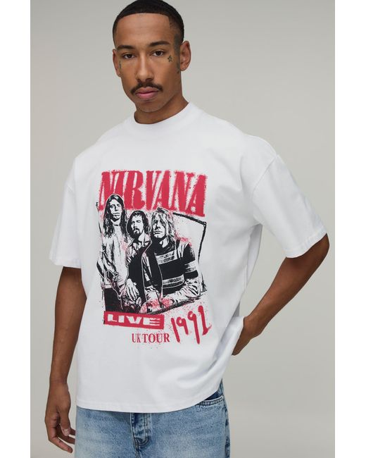 BoohooMAN Gray Oversized Nirvana Tour License Print T-Shirt for men