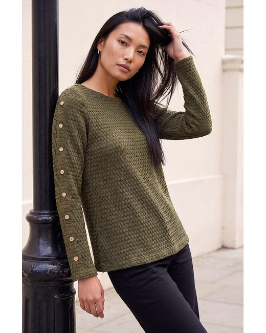 Roman Green Textured Button Top