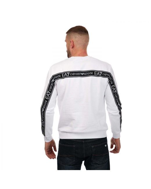 EA7 White Emporio Armani Small Logo Crew Neck Sweatshirt for men