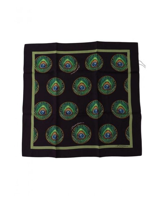 Dolce & Gabbana Green Peacock Feather Dg Printed Square Handkerchief Scarf Silk for men