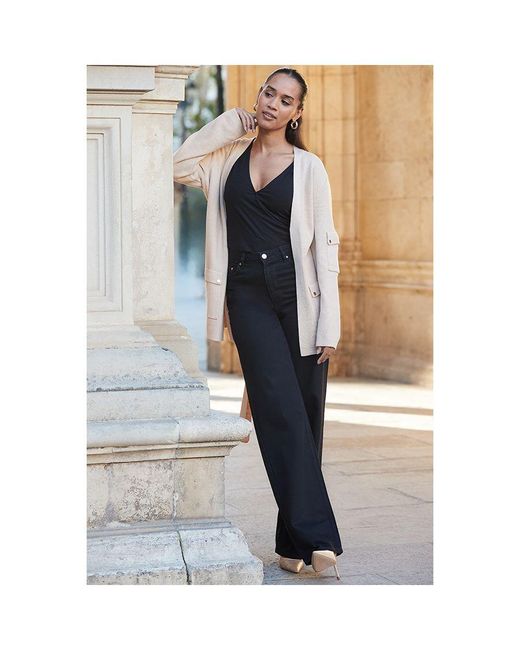 Sosandar Natural Camel Cargo Pocket Belted Cardigan
