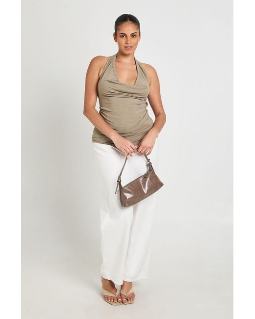 Boohoo White Plus Stud Detail Cowl Neck Halterneck Top
