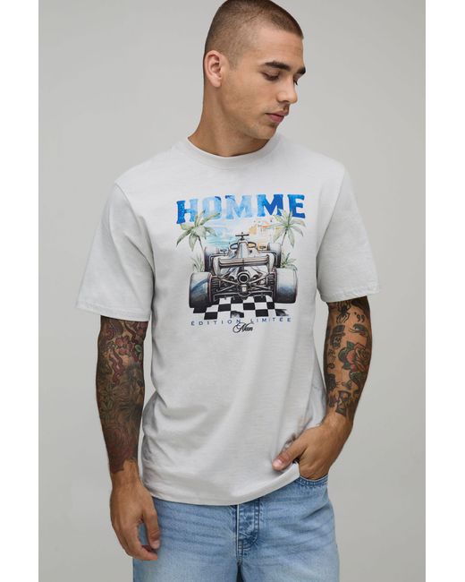 BoohooMAN Blue Regular Racing Graphic T-Shirt Cotton for men