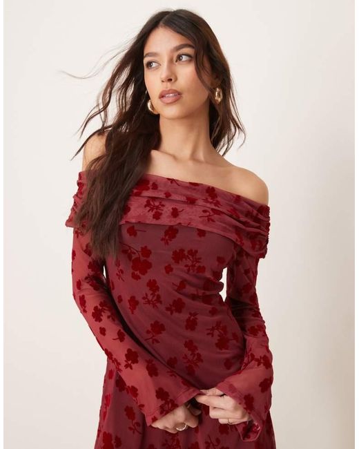 ASOS Red Fold Over Flocked Mesh Asymmetric Mini Dress