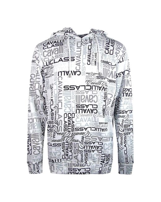 Roberto Cavalli White Multi Logo Hoodie Cotton for men