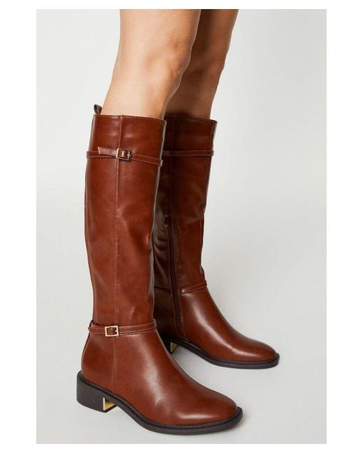 Wallis Brown Harlow Double Strap Elastic Back Detail Riding Knee Boots