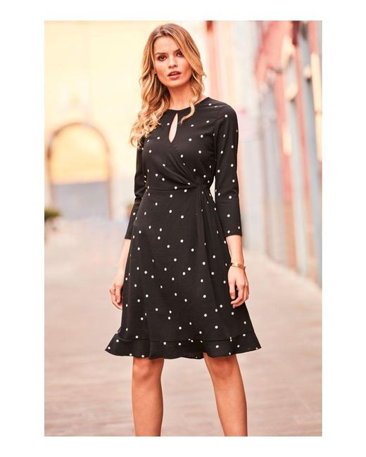 Sosandar Black Starlight Print Ruffle Hem Dress