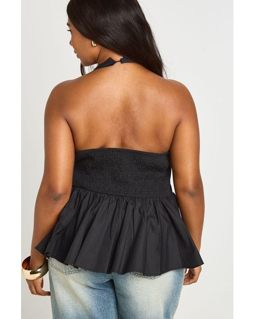 Boohoo Black Plus Halter Peplum Top