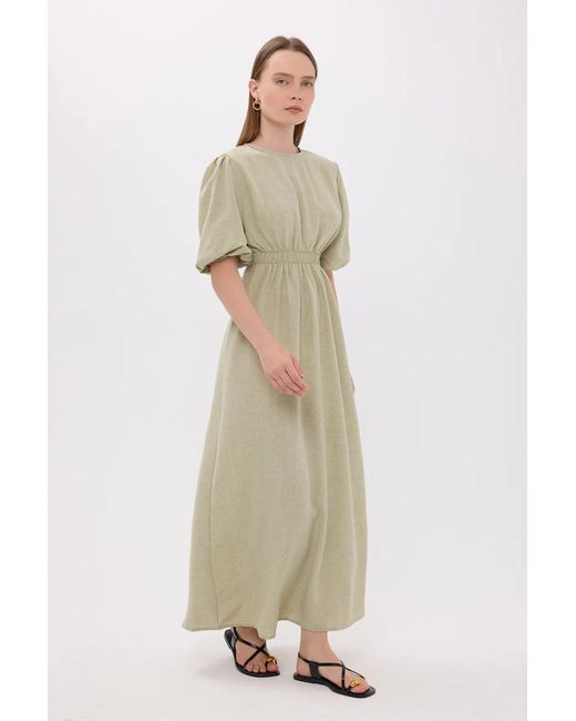 Hiccup Natural Short Sleeve Round Neck Maxi Dress With Back Cut Out
