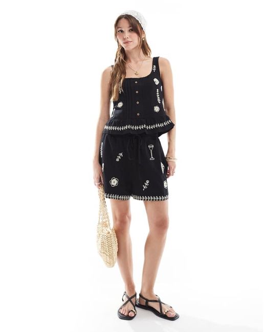 Object Black Embroidered Buttondown Jersey Top Co-Ord