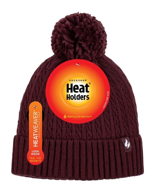 Heat Holders Red Ladies Thermal Cable Beanie Hat