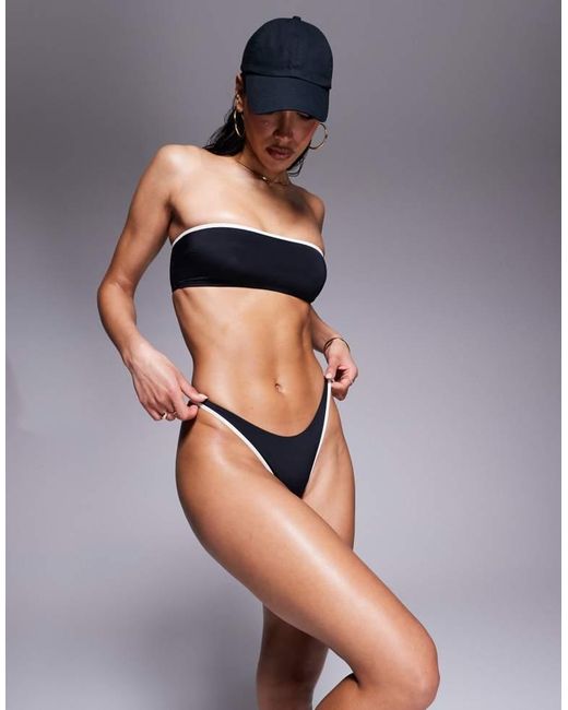 ASOS Black Contrast Binding High Leg Hipster Bikini Bottom