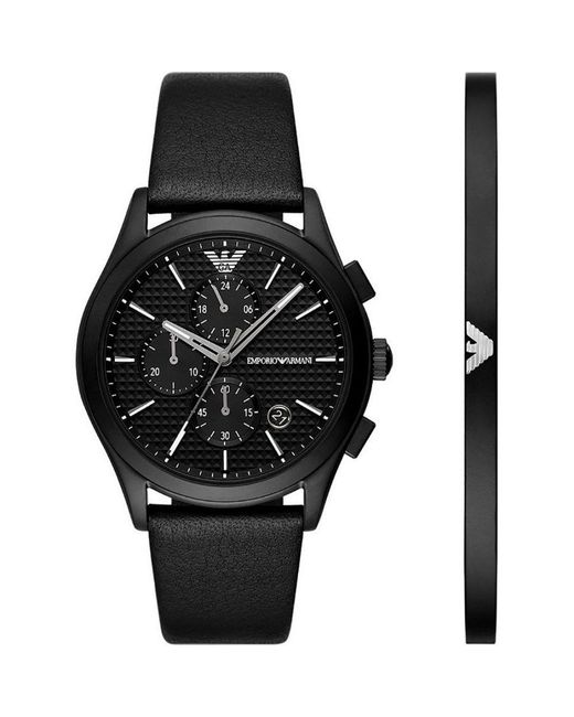 Emporio Armani Black Paolo Watch Ar80070Set Leather (Archived) for men