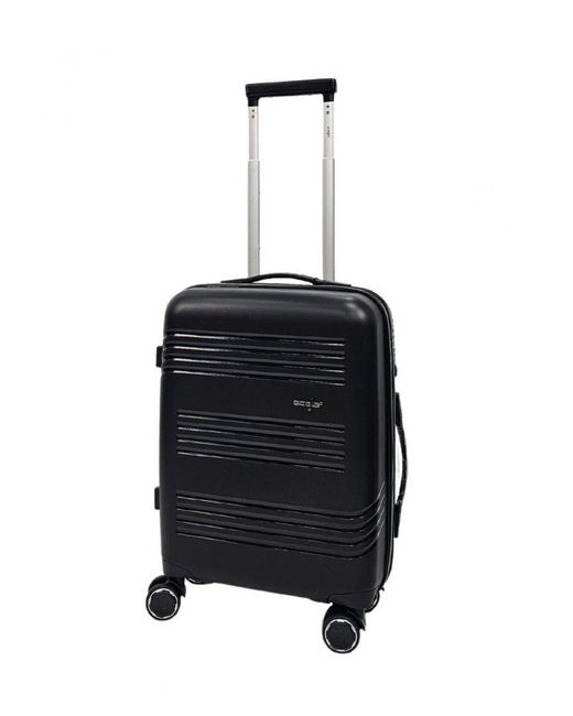 Infinity Leather Black Hard Shell Cabin Suitcase 4 Wheel Luggage Tsa Bag