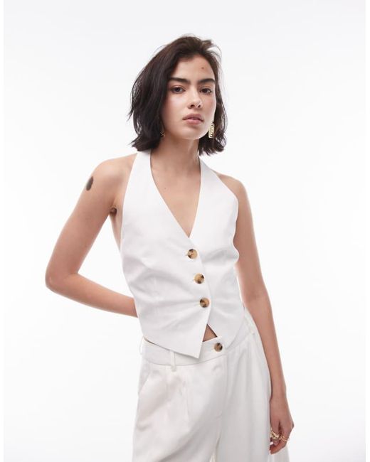 TOPSHOP White Co-Ord Halterneck Back Tab Waistcoat