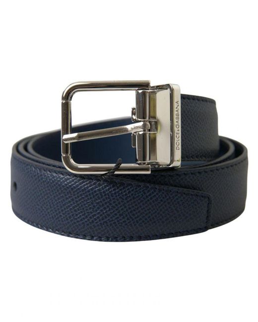 Dolce & Gabbana Blue Metal Buckle Leather Belt for men