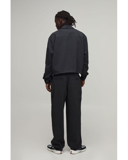 BoohooMAN Black Double Pleat Relaxed Fit Co-Ord Tailored Trousers for men