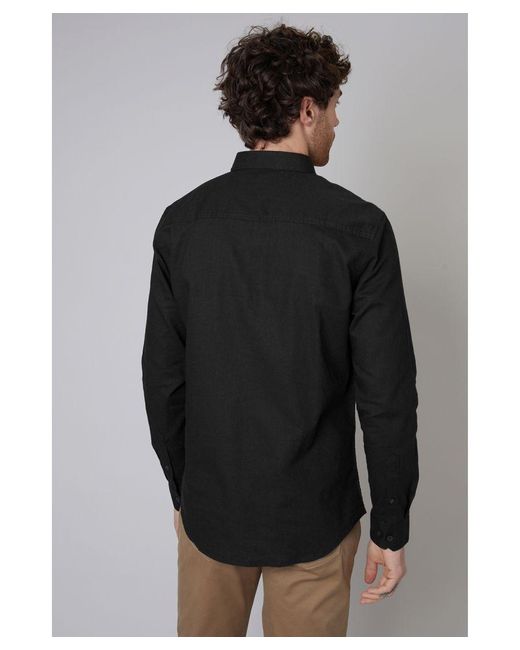 Threadbare Black 'Bale' Linen Blend Long Sleeve Shirt for men