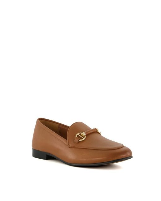 Dune Brown Ladies Wf Grandeur - Wide Fit Snaffle-trim Loafers Leather