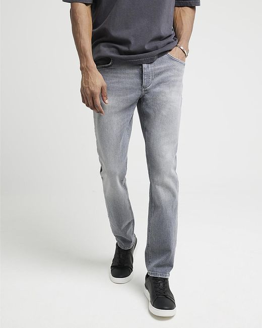 River Island Gray Faded Jeans Slim Fit Cotton for men
